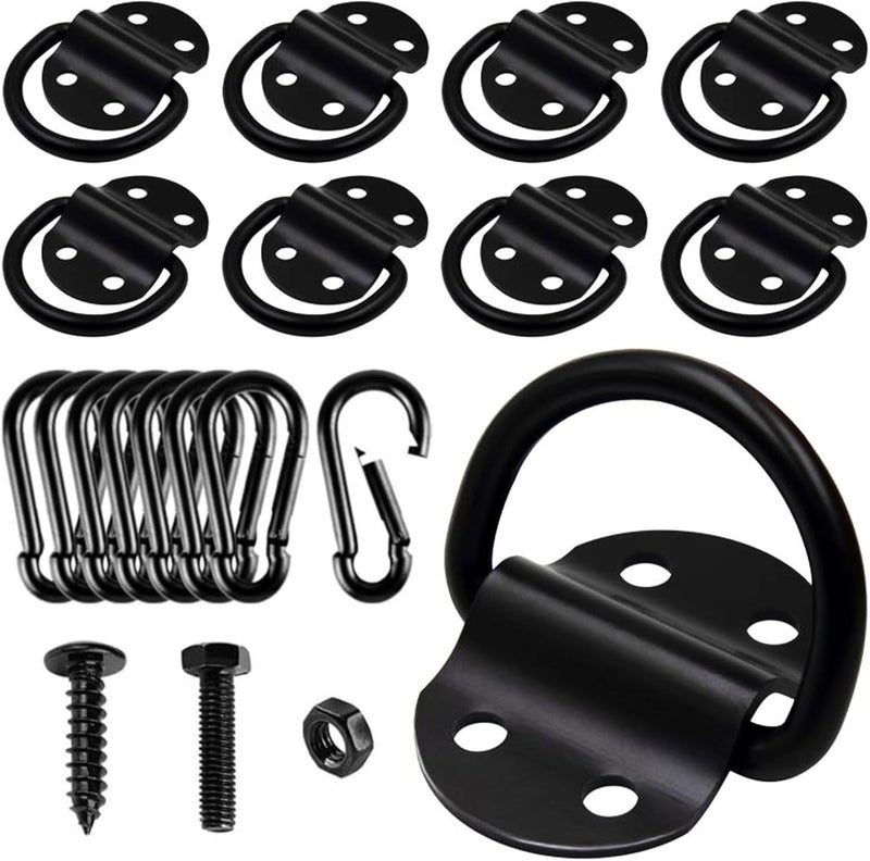 ZOSANY 8PCS Heavy Duty D Ring Tie Down Anchor Hooks, Large D Ring Tie Down Anchor 3600LBS Breaking Strength with Carabiner, Tie Down Anchor with Bolts Screws for Trailer Truck Boats Camper Pickup ATV - Image 1